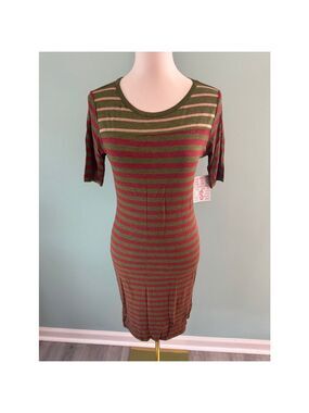 Women's LuLaRoe Julia Dress Size S Green and Red Striped